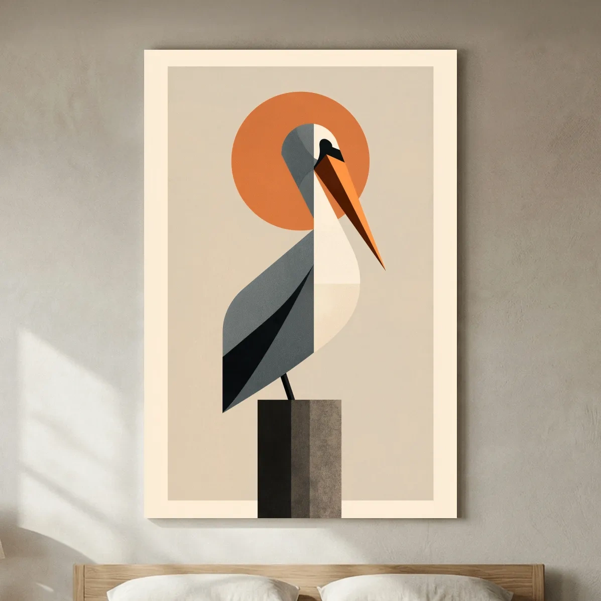 Mid-Century Geometric Pelican - Minimalist Coastal Illustration Wall Art