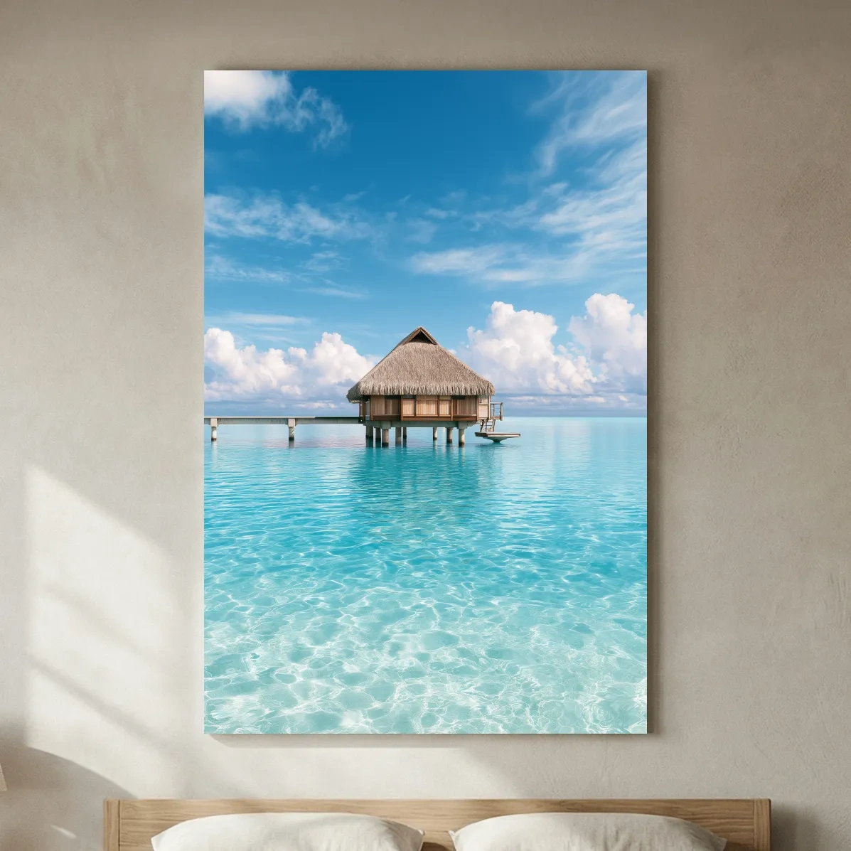 Tropical Overwater Bungalow Lagoon Painting - Island Paradise Wall Art