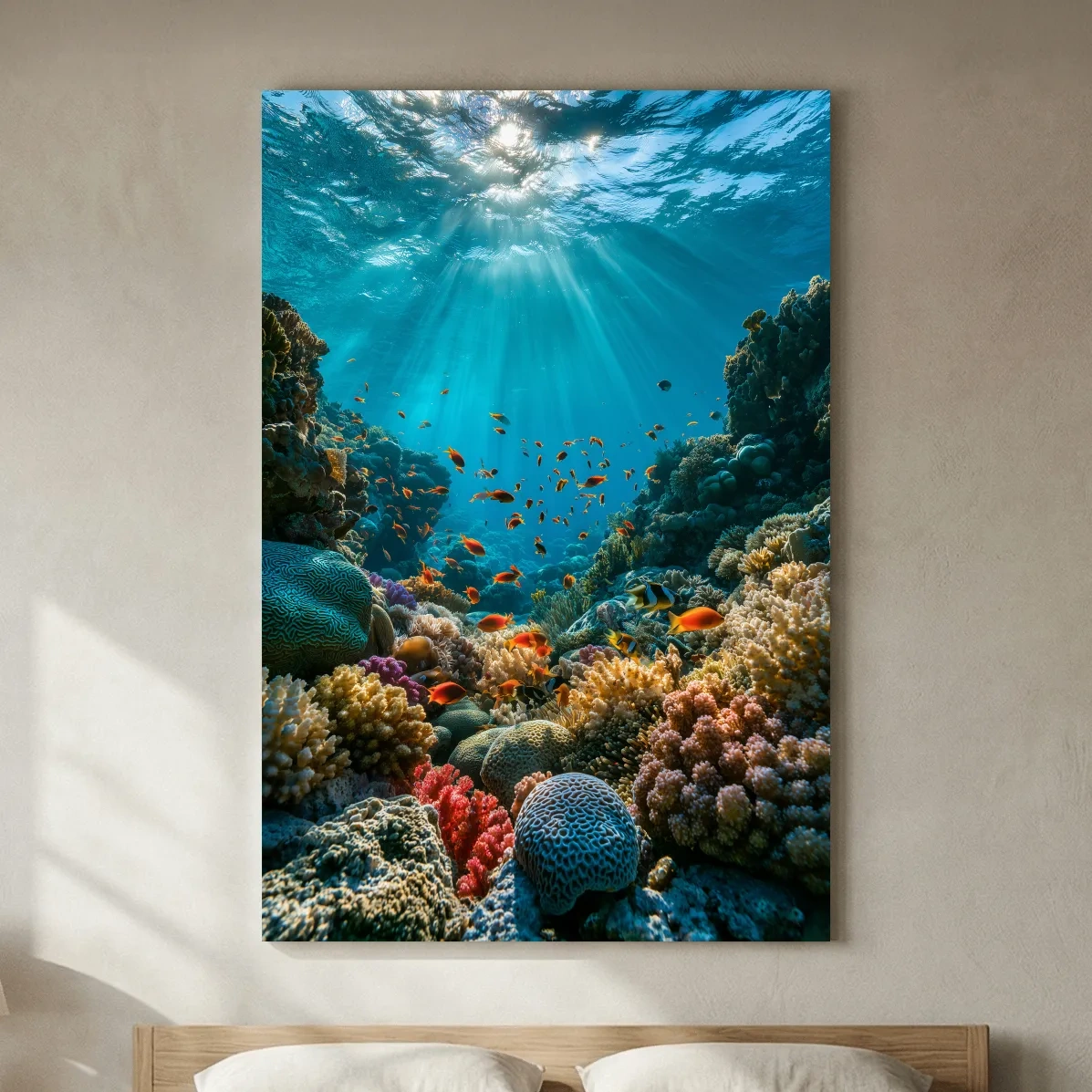 Vibrant Tropical Coral Reef Fish - Sunlit Underwater Ocean Artwork