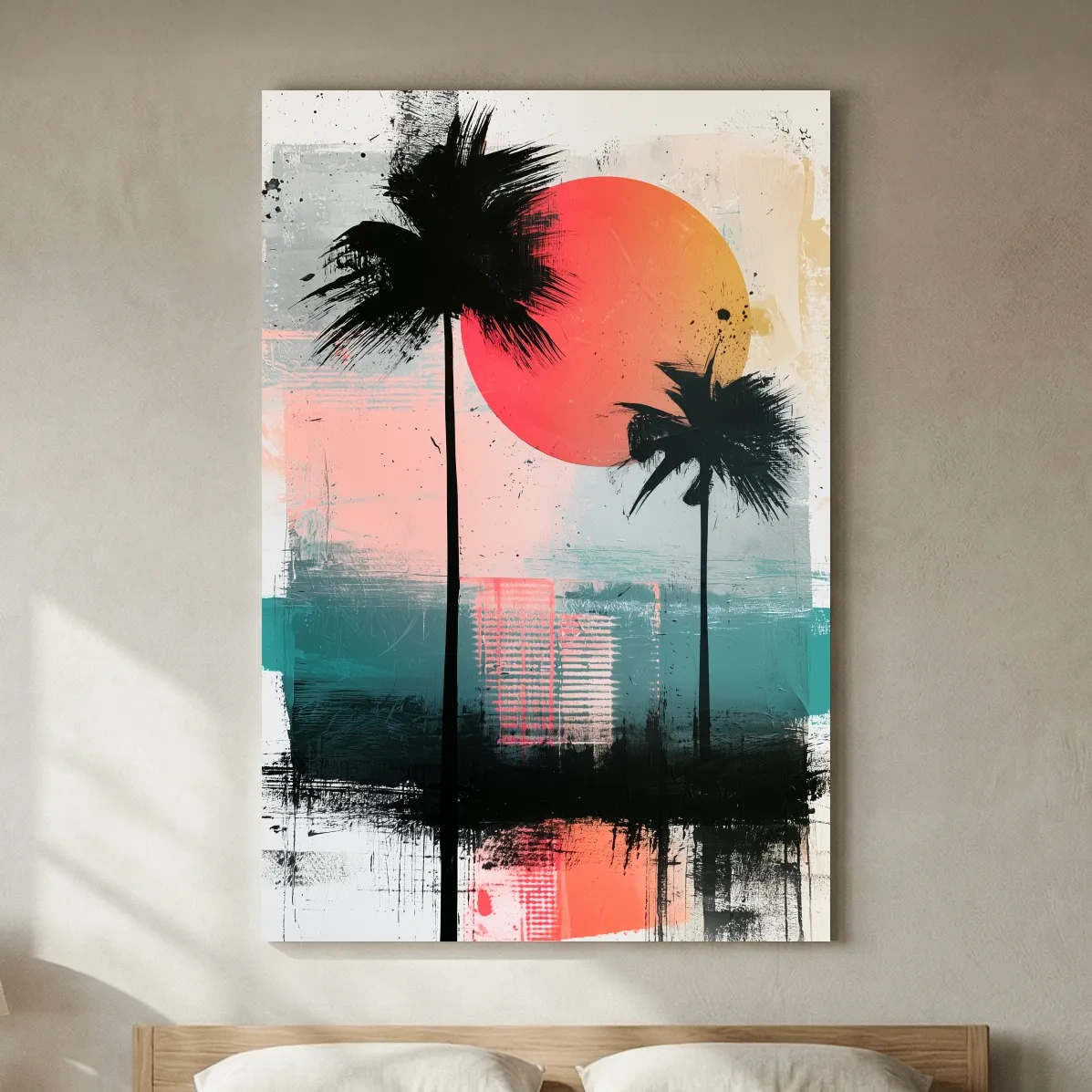 Abstract Tropical Palm Sunset Painting - Modern Paradise Wall Art