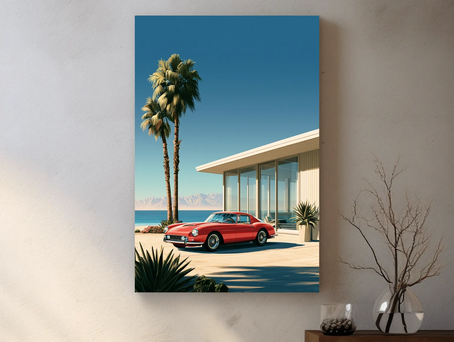 1950s Modernist Palm Springs Car Illustration - Mid Century Coastal Wall Art