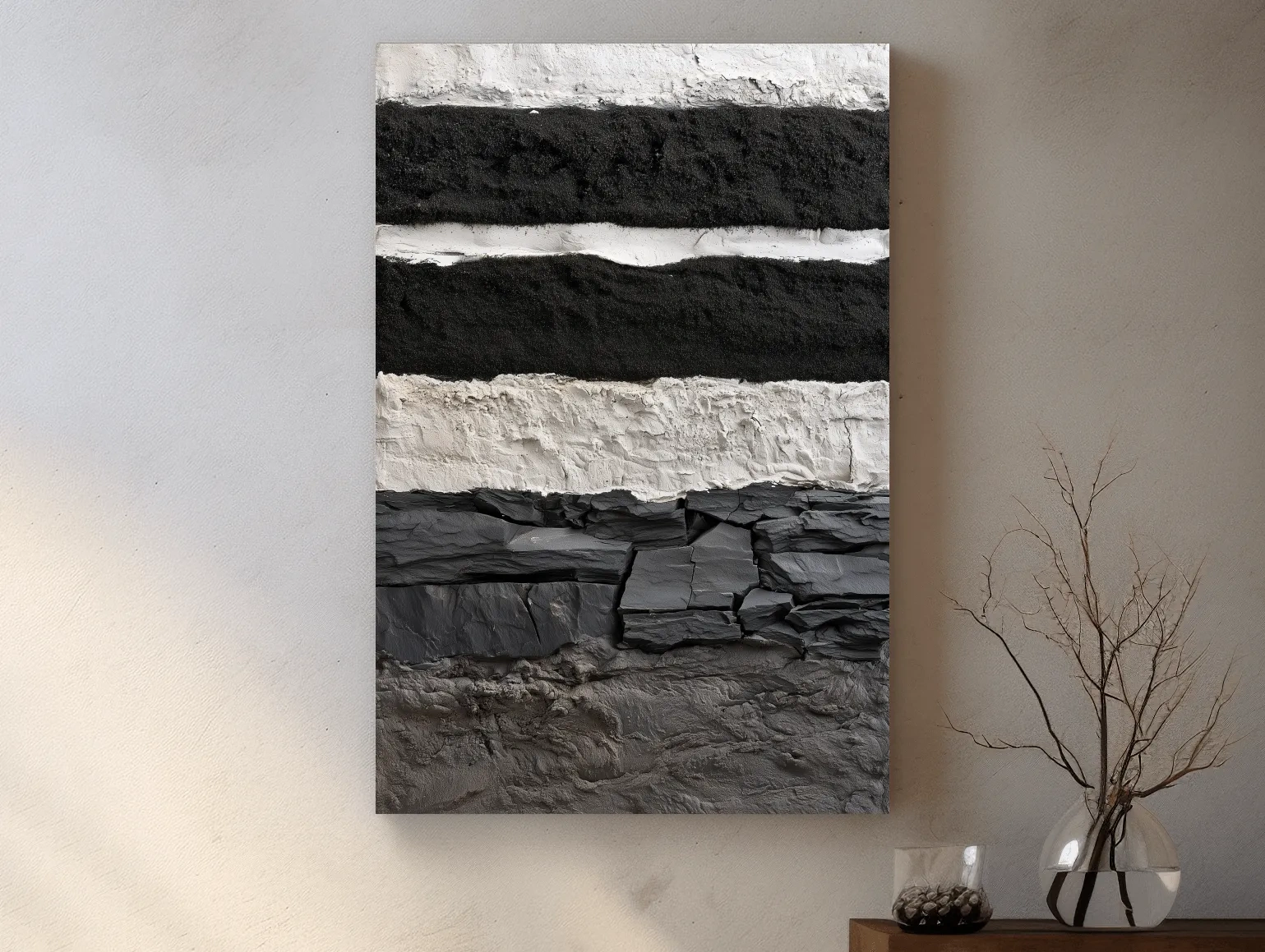 Layered Stone Strata Design - Abstract Mixed Media Wall Art