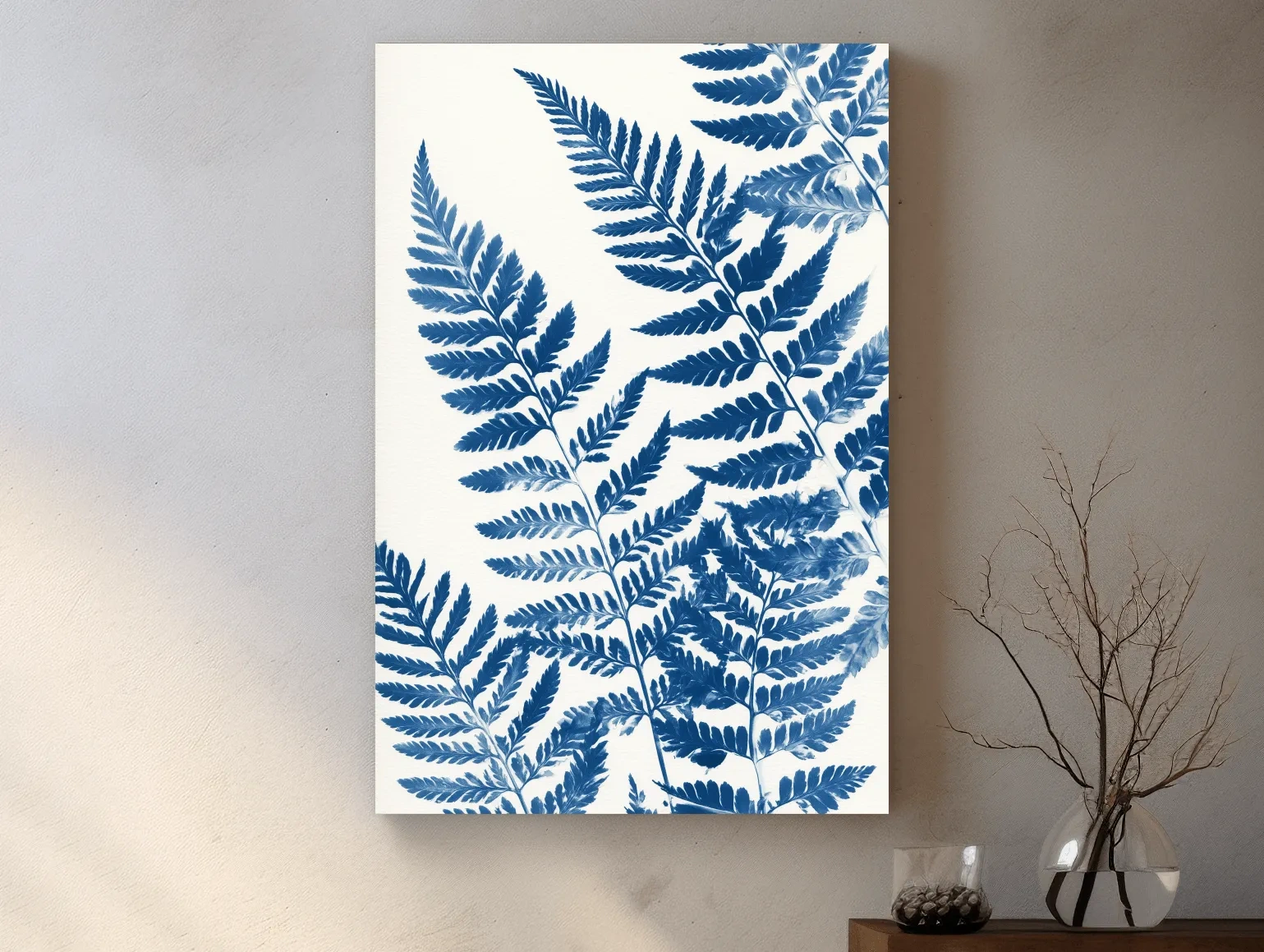 Cyanotype Fern Botanical Illustration - Minimalist Hamptons Wall Art