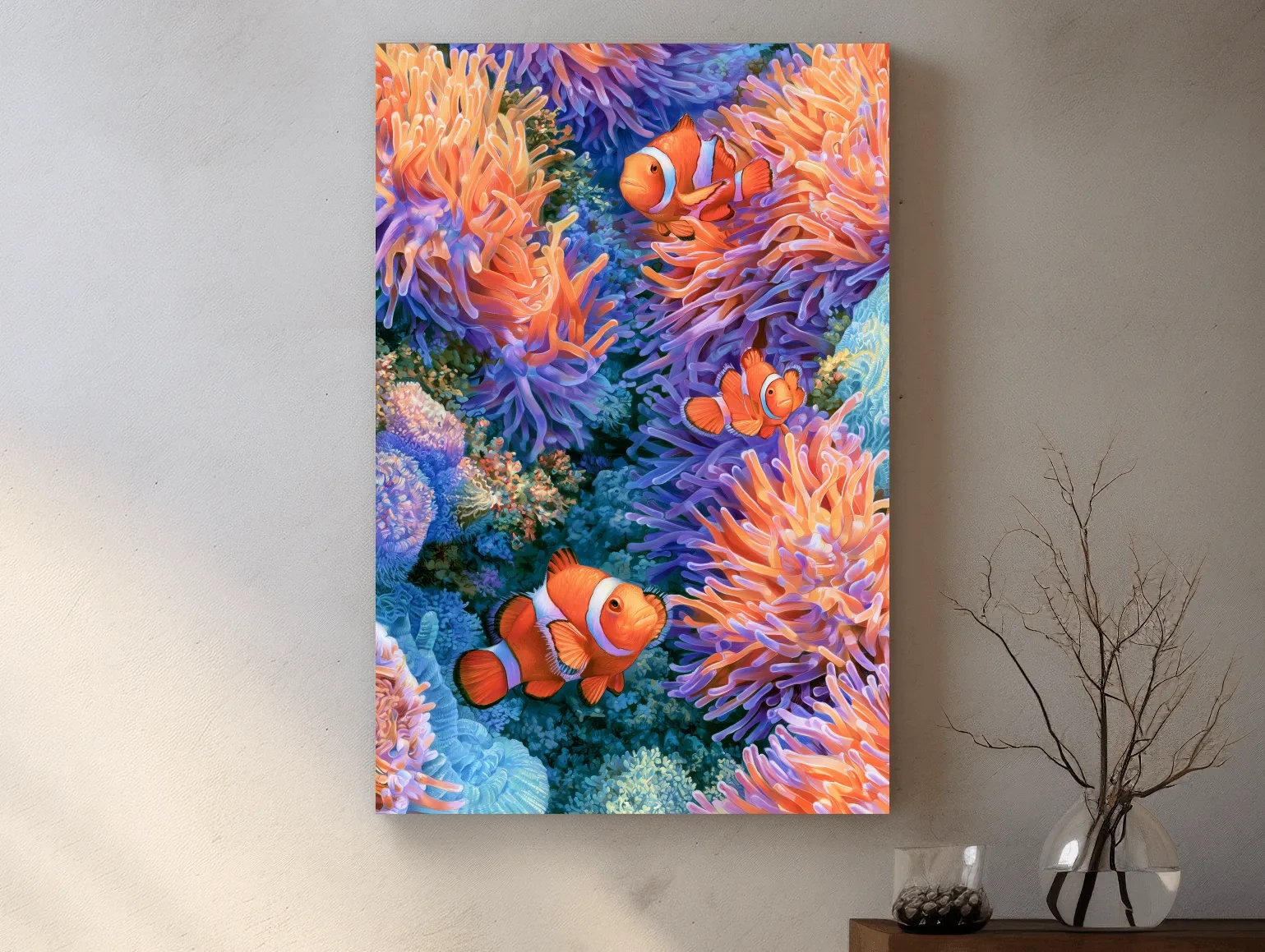 Clownfish Anemone Reef Drawing - Vibrant Marine Life Wall Art