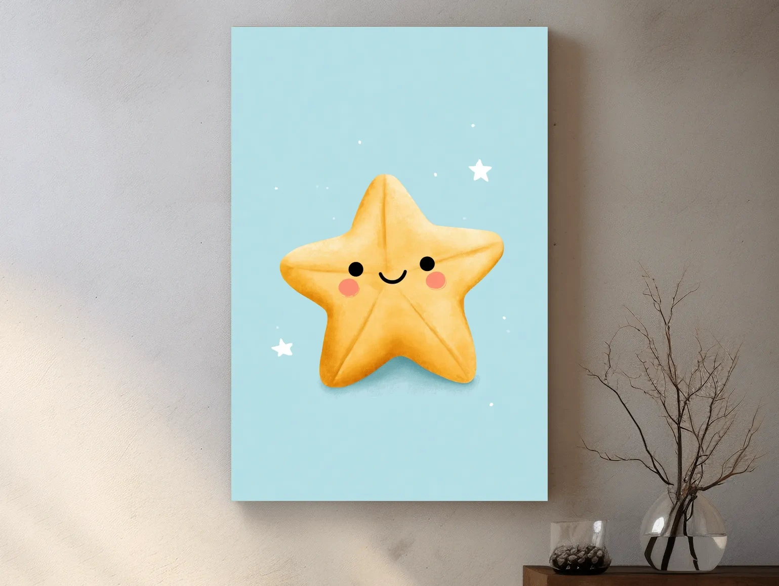 Cute Baby Starfish Underwater Illustration - Nursery Marine Life Wall Art