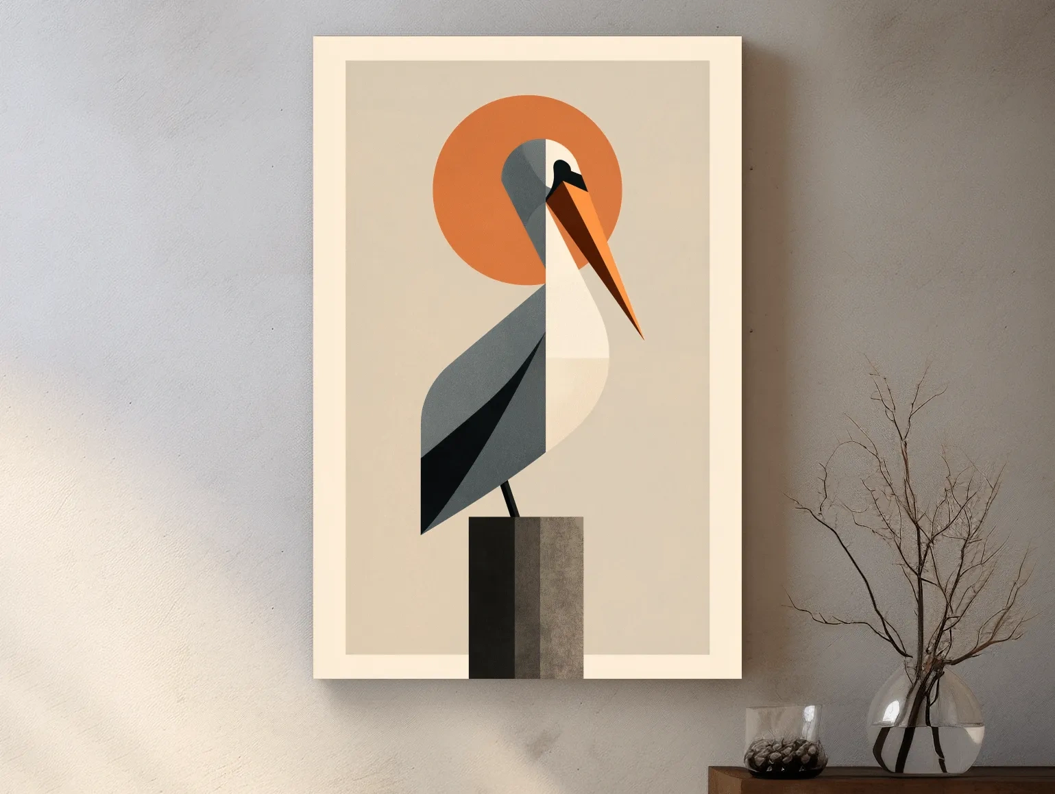 Mid-Century Geometric Pelican - Minimalist Coastal Illustration Wall Art