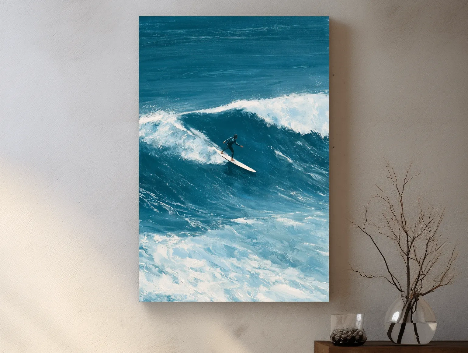 Surfer Riding Breaking Wave - Dynamic Ocean Painting Wall Art