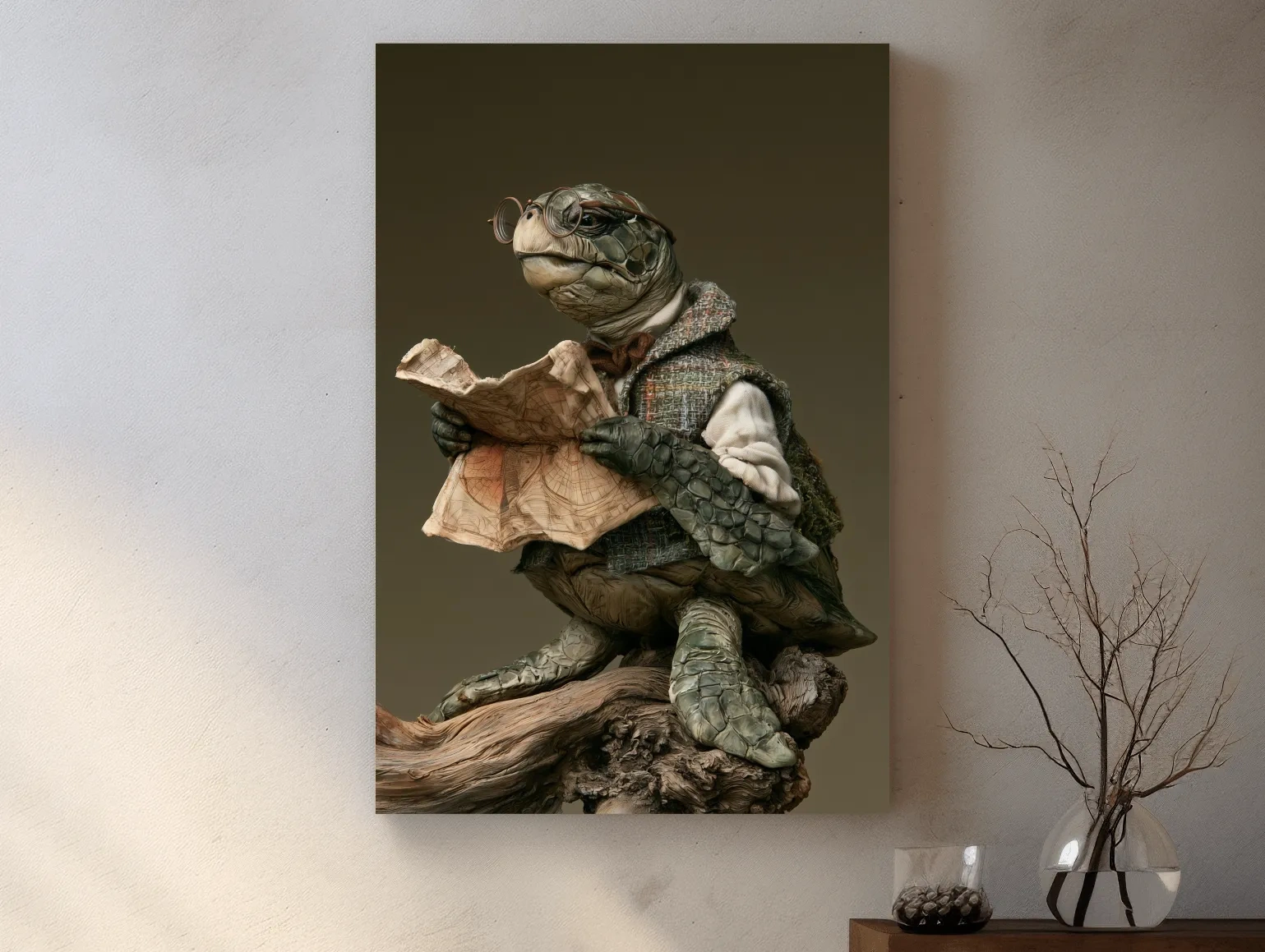 Whimsical Sea Turtle Explorer Painting - Storybook Marine Life Wall Art