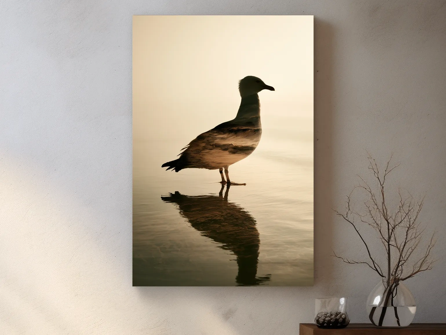 Seagull Silhouette Double Exposure - Minimalist Beach Photographic Wall Art