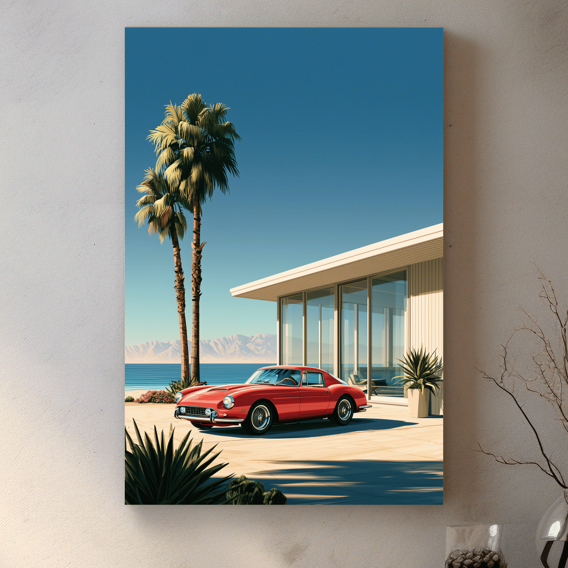 1950s Modernist Palm Springs Car Illustration - Mid Century Coastal Wall Art