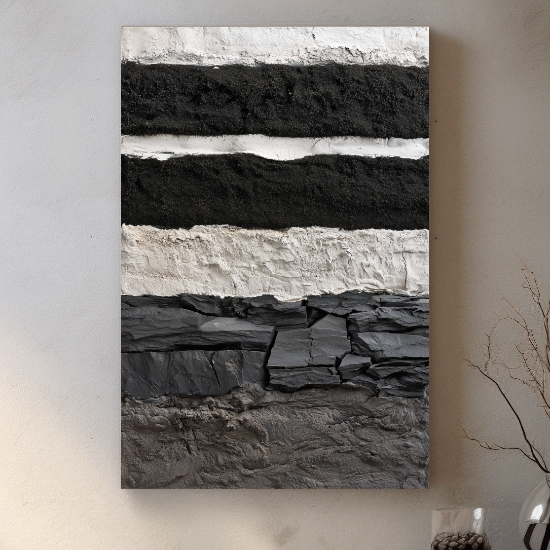 Layered Stone Strata Design - Abstract Mixed Media Wall Art