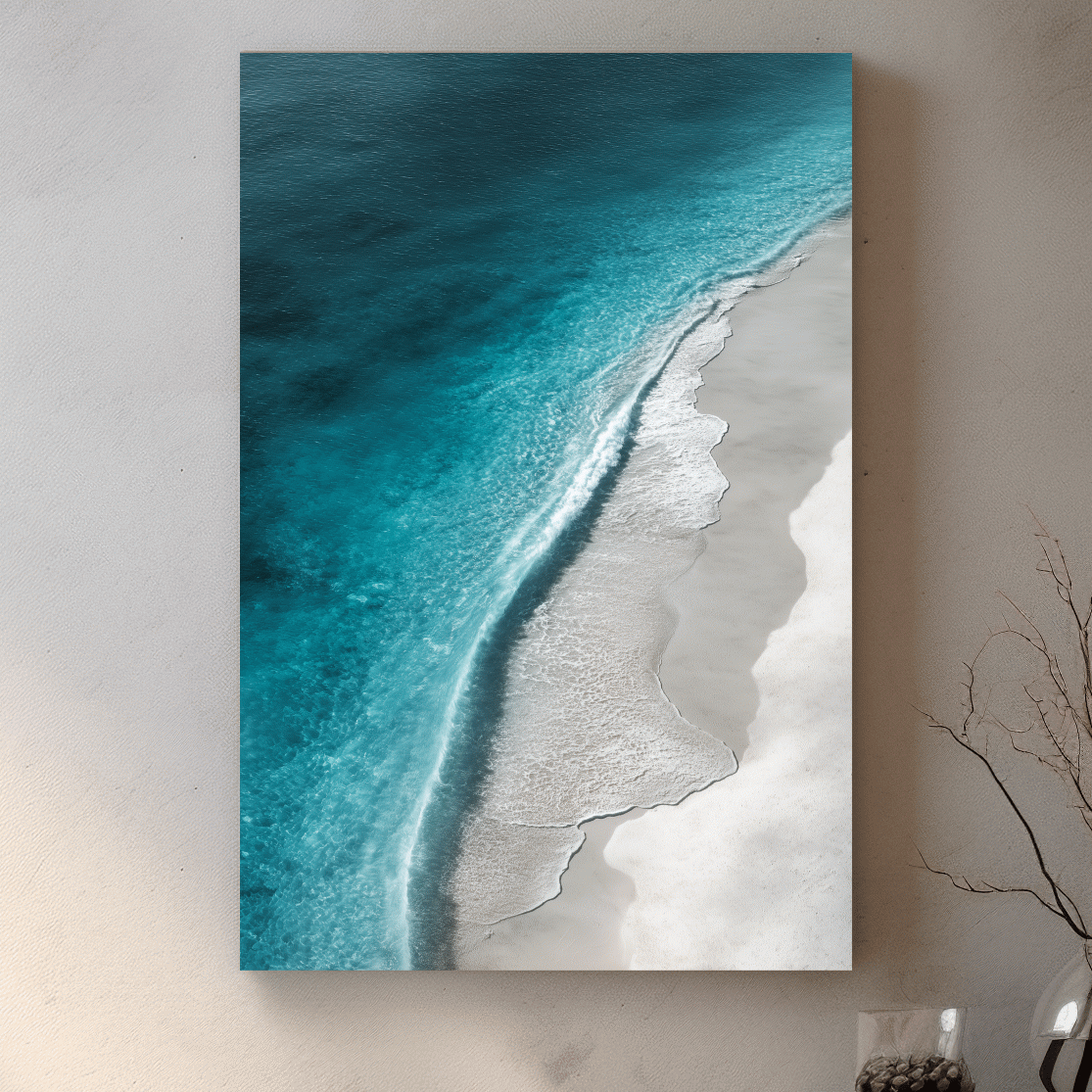 Aerial Tropical Shoreline Waves - Minimalist Coastal Photographic Wall Art