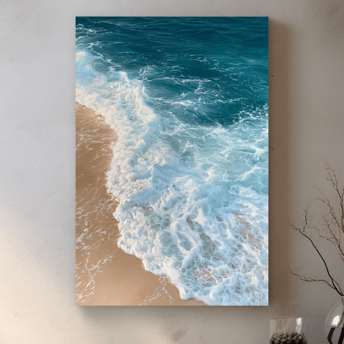 Aerial Seafoam Beach Painting - Abstract Ocean Wall Art