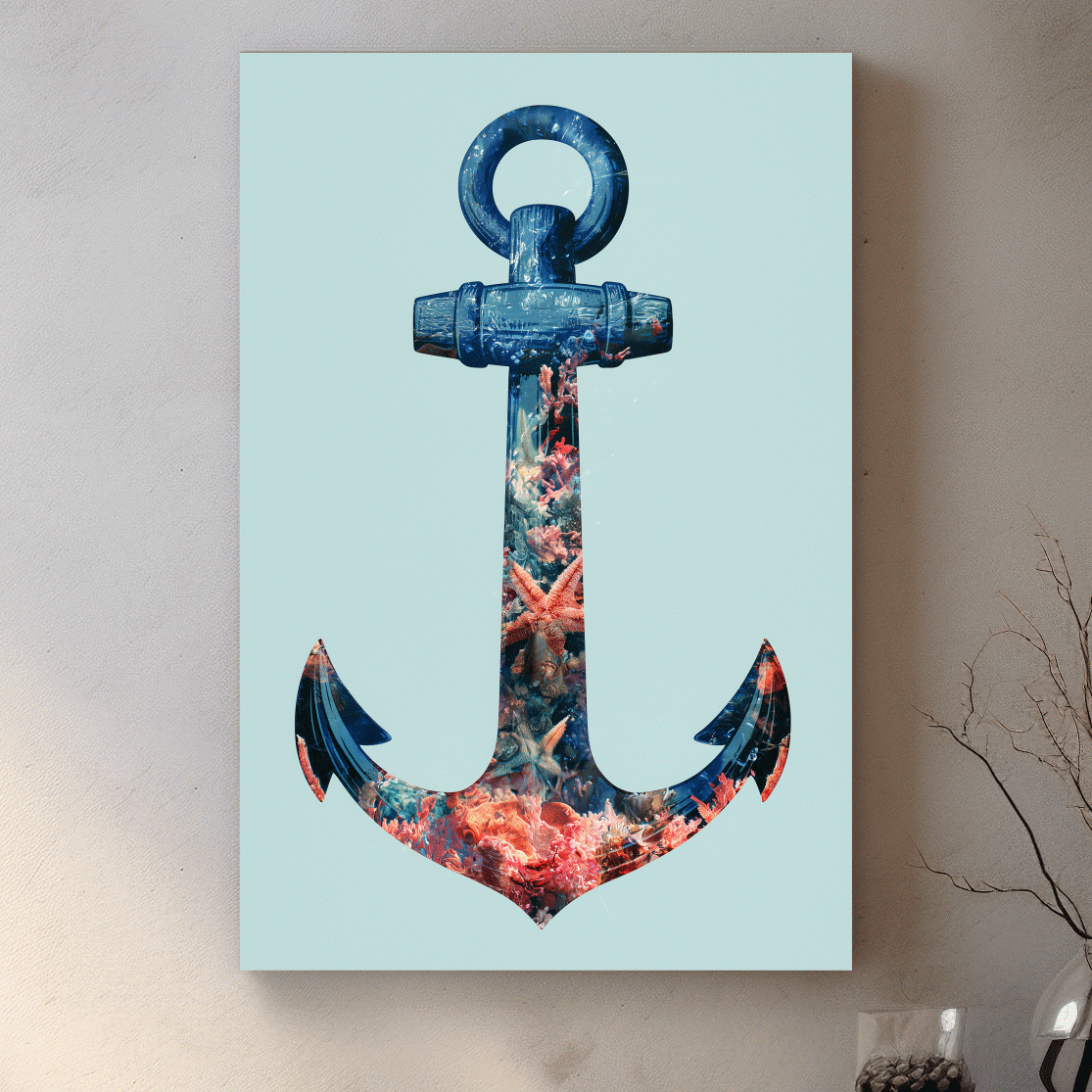 Underwater Coral Anchor Double Exposure - Minimalist Nautical Illustration Art