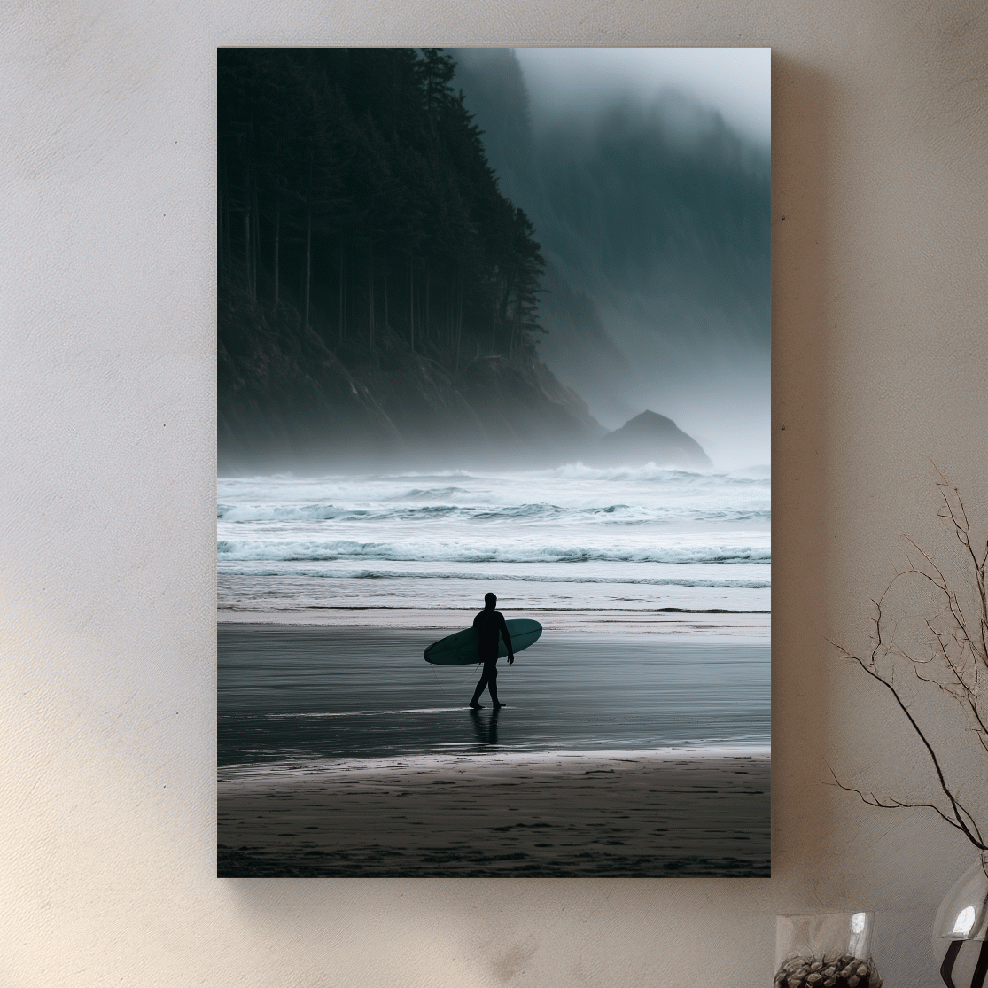 Misty Cold Water Surfer - Photographic Beach Wall Art