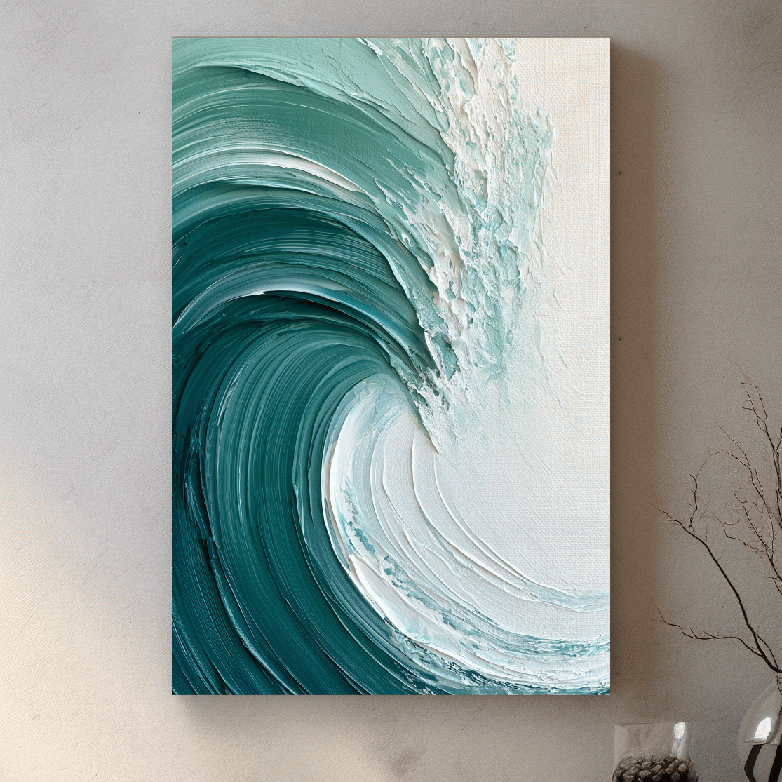 Abstract Ocean Wave Painting - Textured-Effect Coastal Wall Art