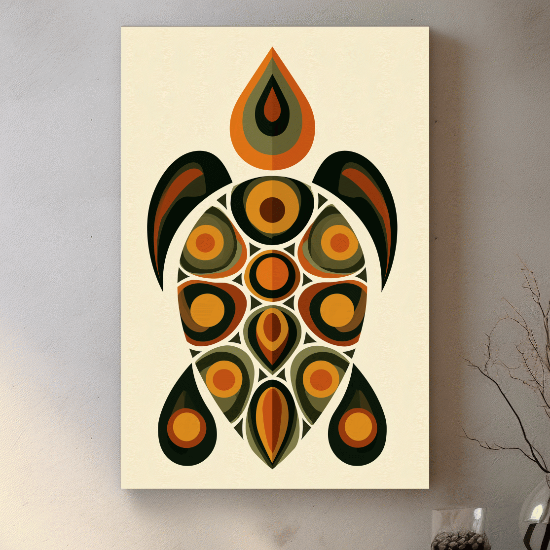Mid-Century Geometric Sea Turtle - Minimalist Vector Marine Life Art