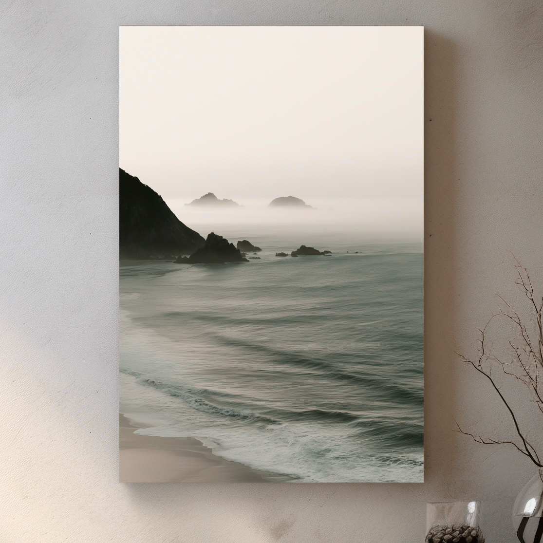 Misty Coastal Sea Stacks - Minimalist Photographic Wall Art