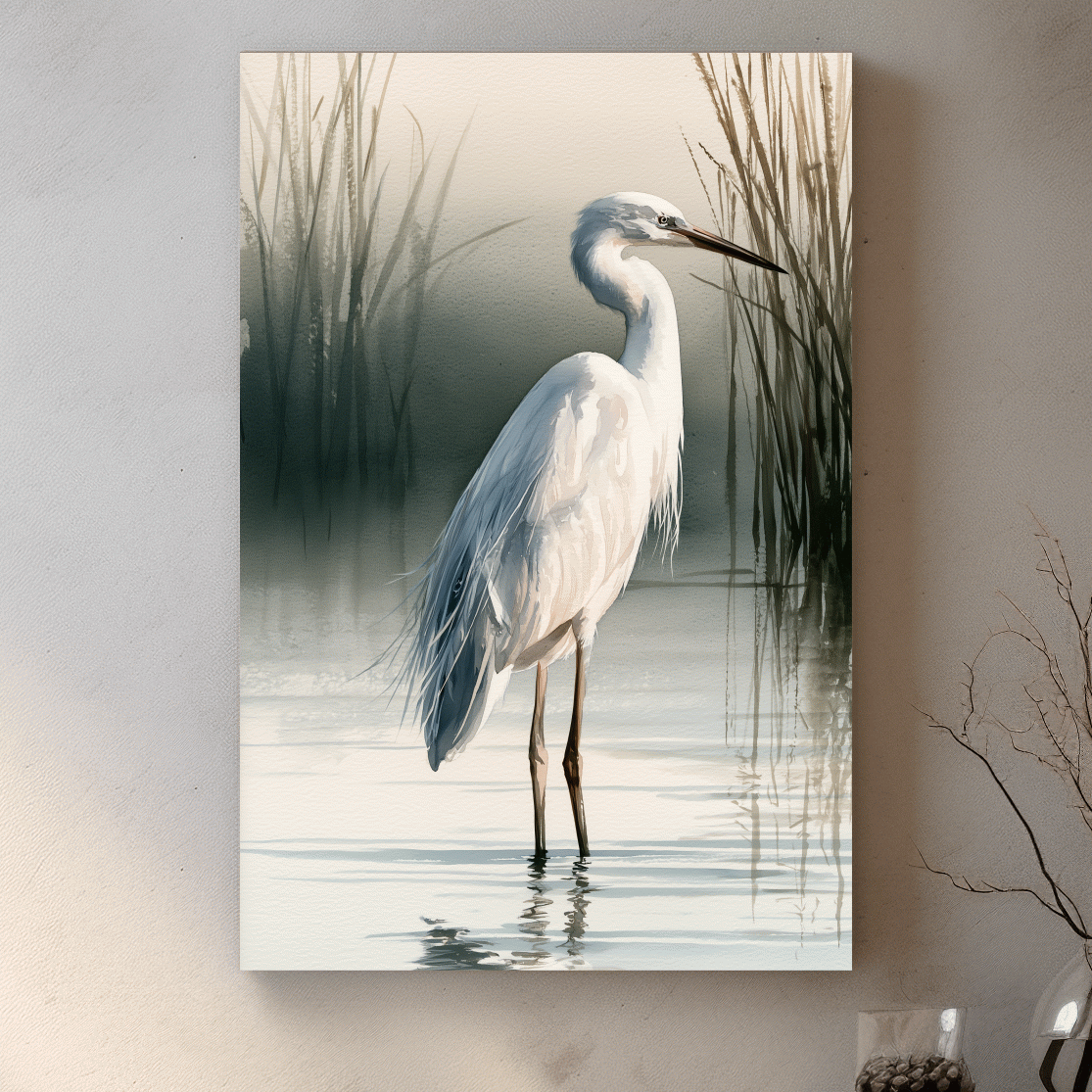 Elegant Great Egret Watercolor - Wetland Bird Wall Art