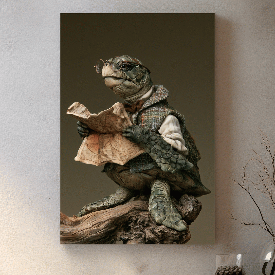 Whimsical Sea Turtle Explorer Painting - Storybook Marine Life Wall Art