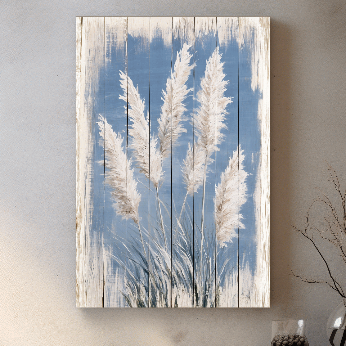 Coastal Pampas Seagrass Painting - Rustic Botanical Wall Art