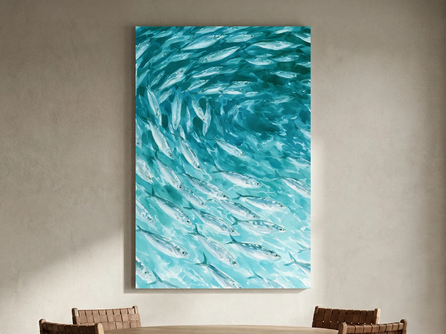 Schooling Sardines Underwater Painting - Marine Life Wall Art