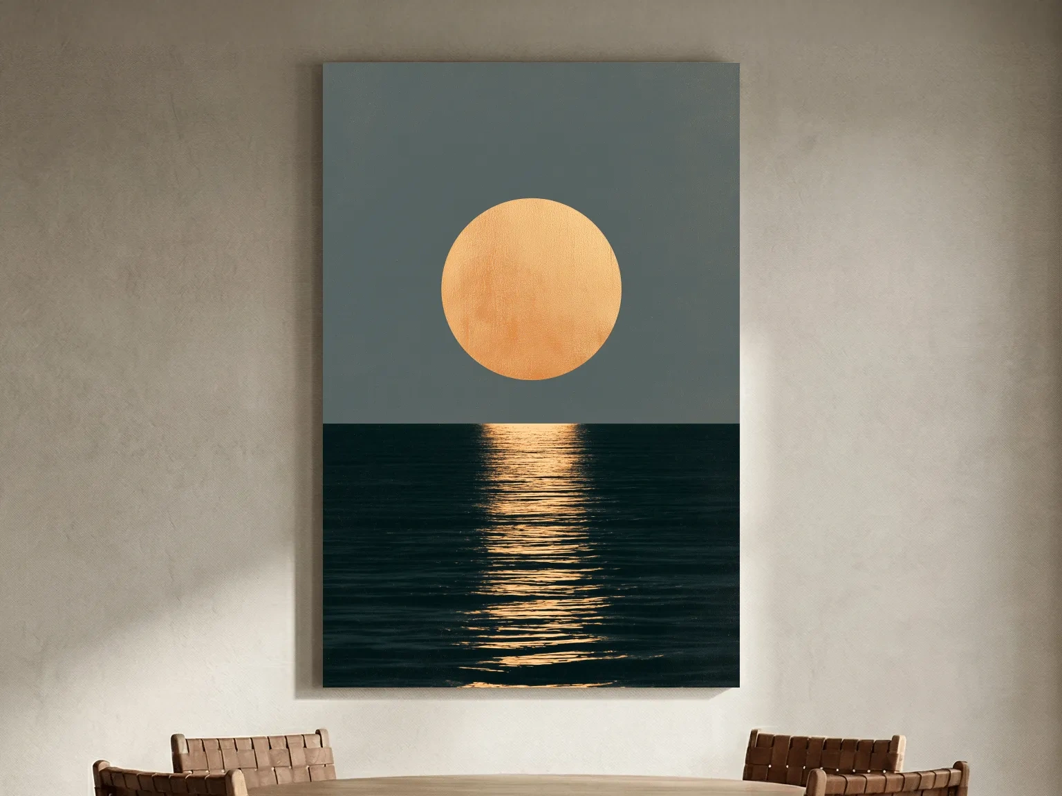 Minimalist Golden Sun Ocean Reflection - Boho Geometric Illustration Wall Art