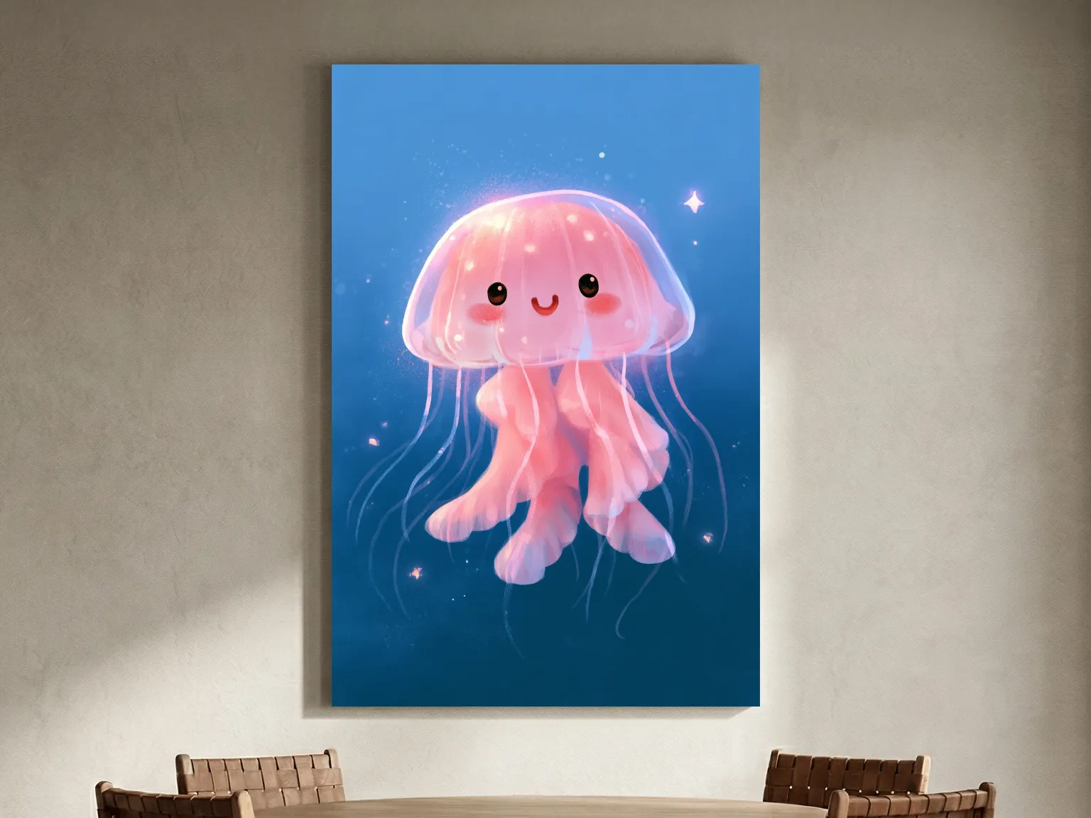 Cute Baby Jellyfish Underwater Illustration - Whimsical Nursery Marine Life Art