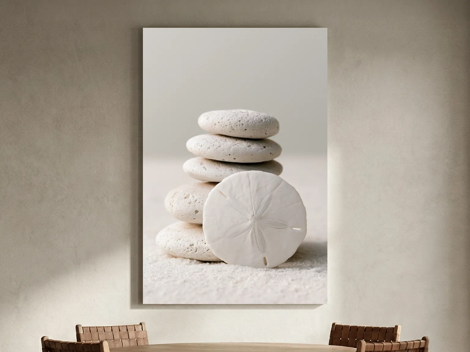 Sand Dollar Pebble Still Life - Minimalist Photographic Coastal Wall Art
