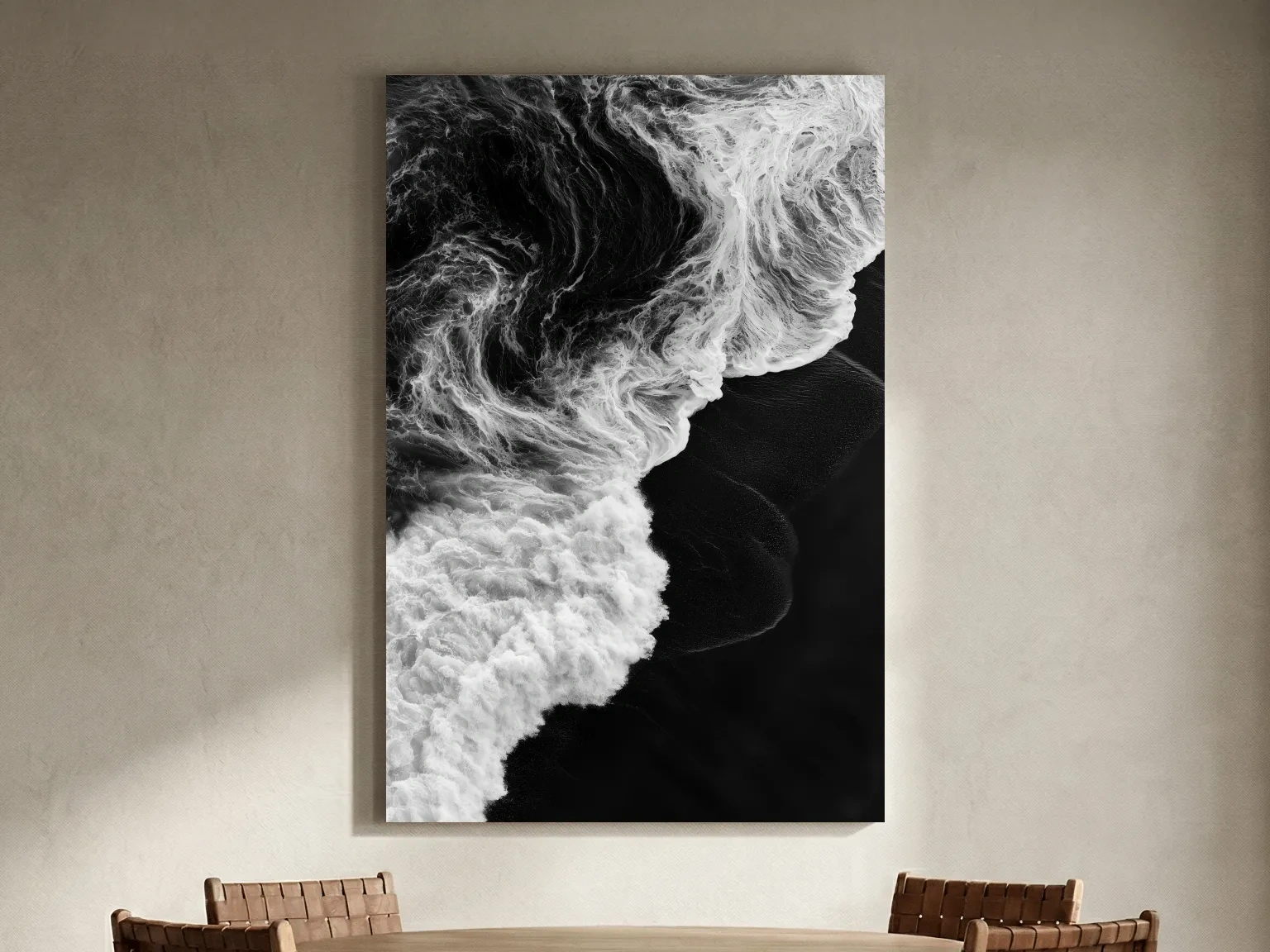 Aerial Abstract Ocean Waves - Black And White Photographic Wall Art