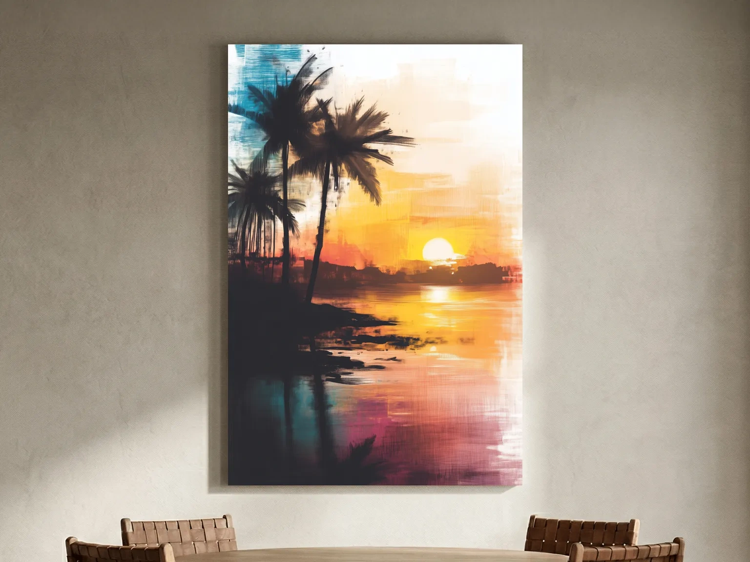 Tropical Palm Sunset Painting - Abstract Beach Wall Art