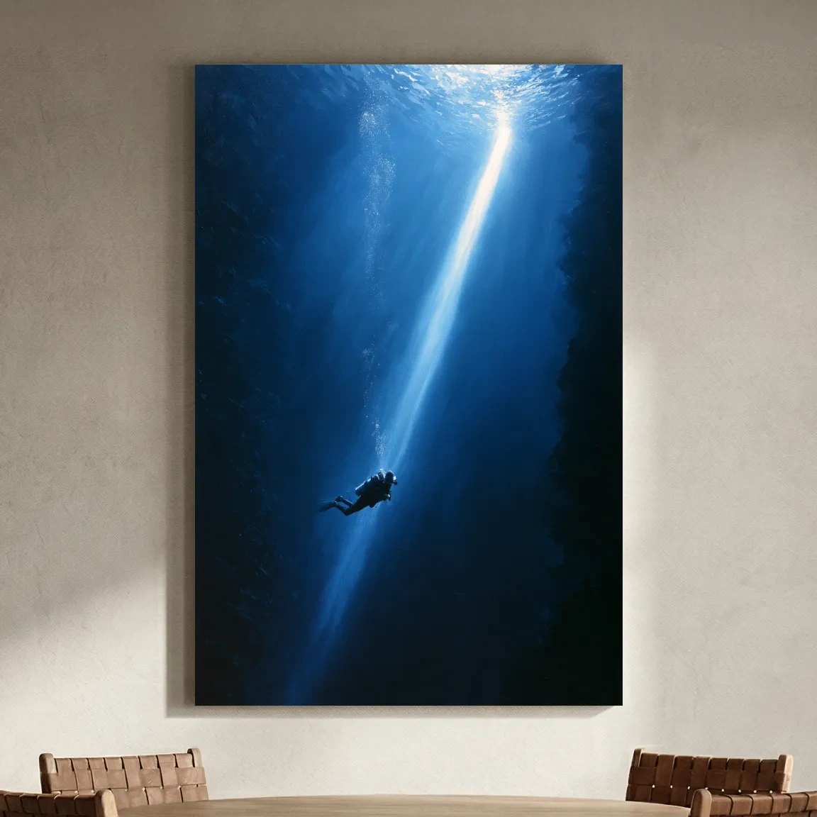 Surreal Underwater Scuba Diver Painting - Dramatic Ocean Wall Art