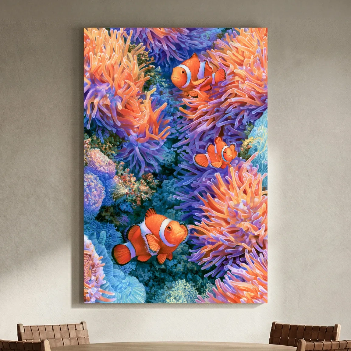 Clownfish Anemone Reef Drawing - Vibrant Marine Life Wall Art