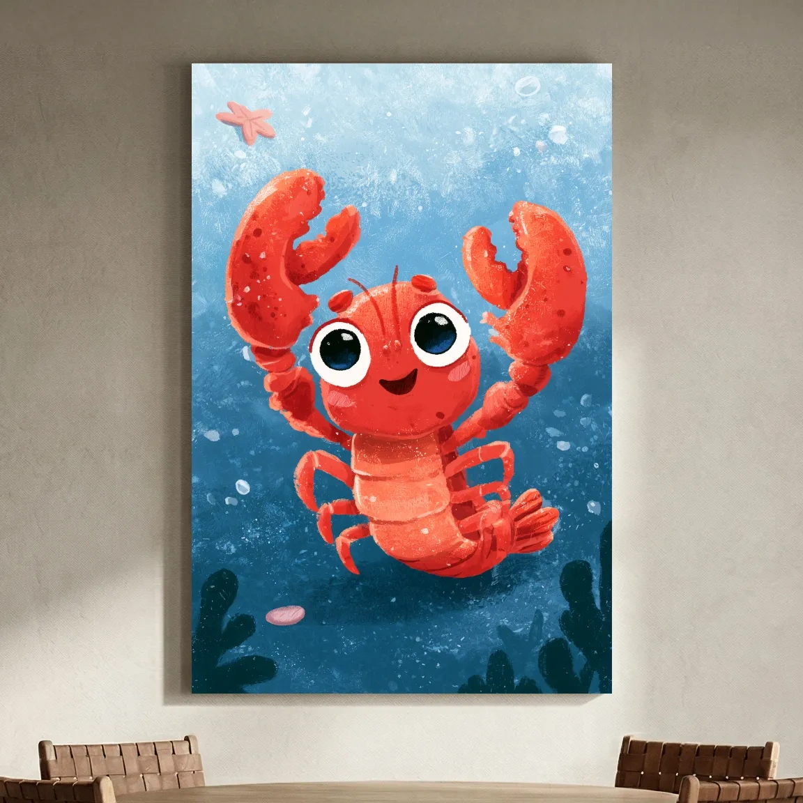 Cute Baby Lobster Illustration - Underwater Nursery Marine Life Art