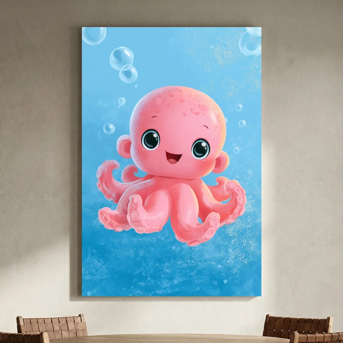 Cute Baby Octopus Underwater Illustration - Whimsical Nursery Marine Life Art