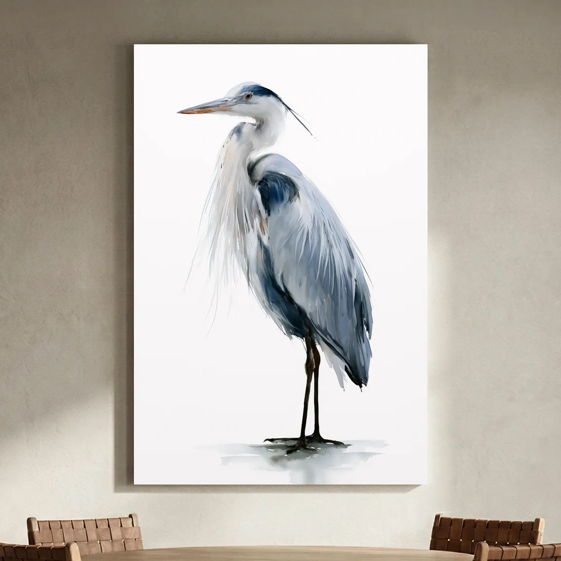 Elegant Great Blue Heron Watercolour - Minimalist Hamptons Bird Wall Art