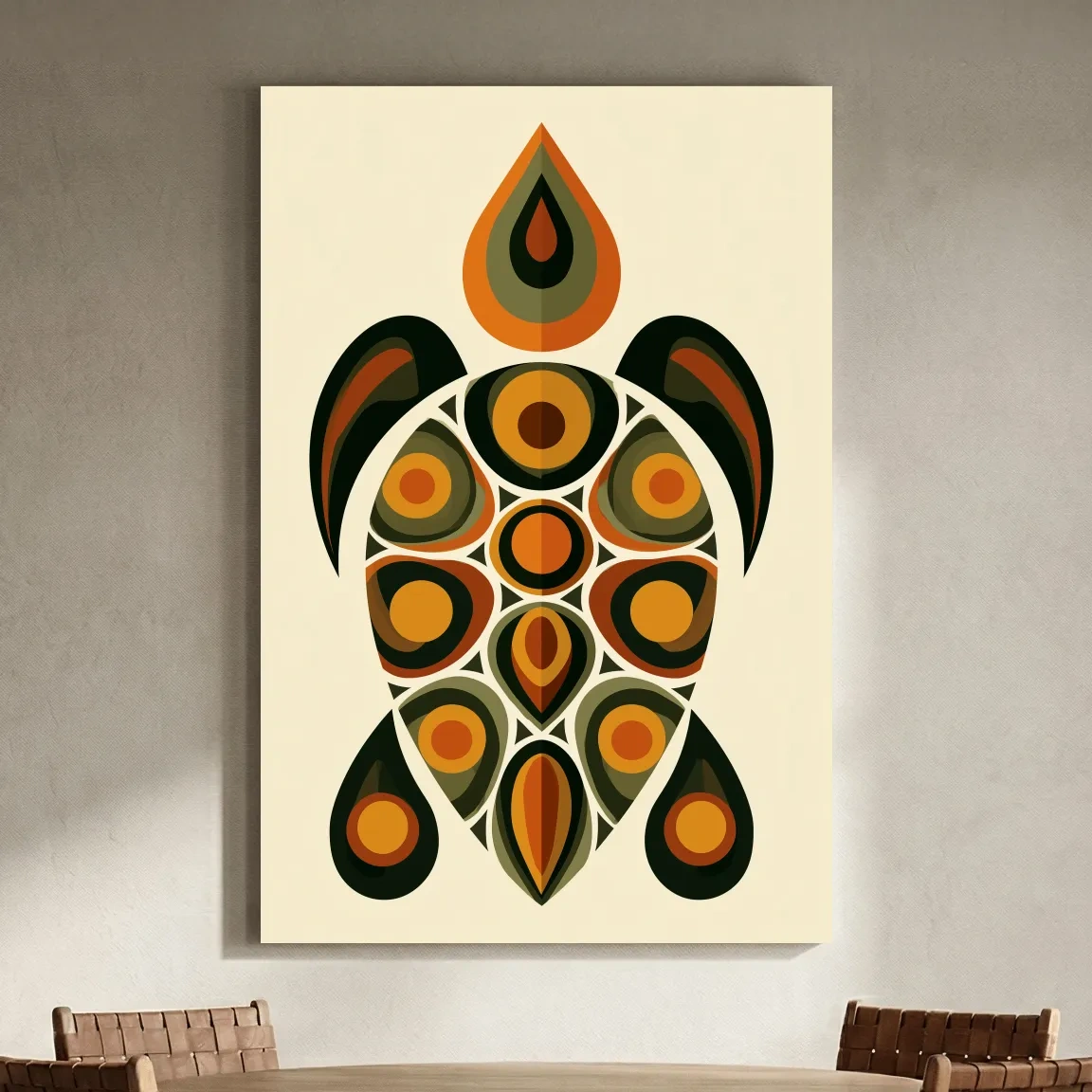 Mid-Century Geometric Sea Turtle - Minimalist Vector Marine Life Art
