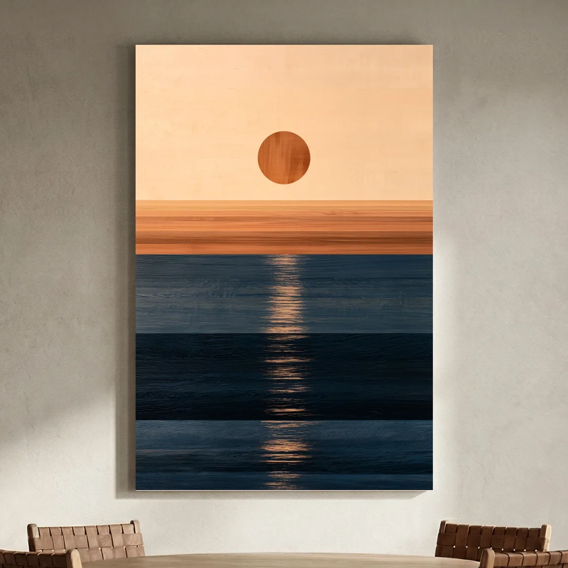 Minimalist Abstract Ocean Horizon - Mixed Media Sunset Wall Art