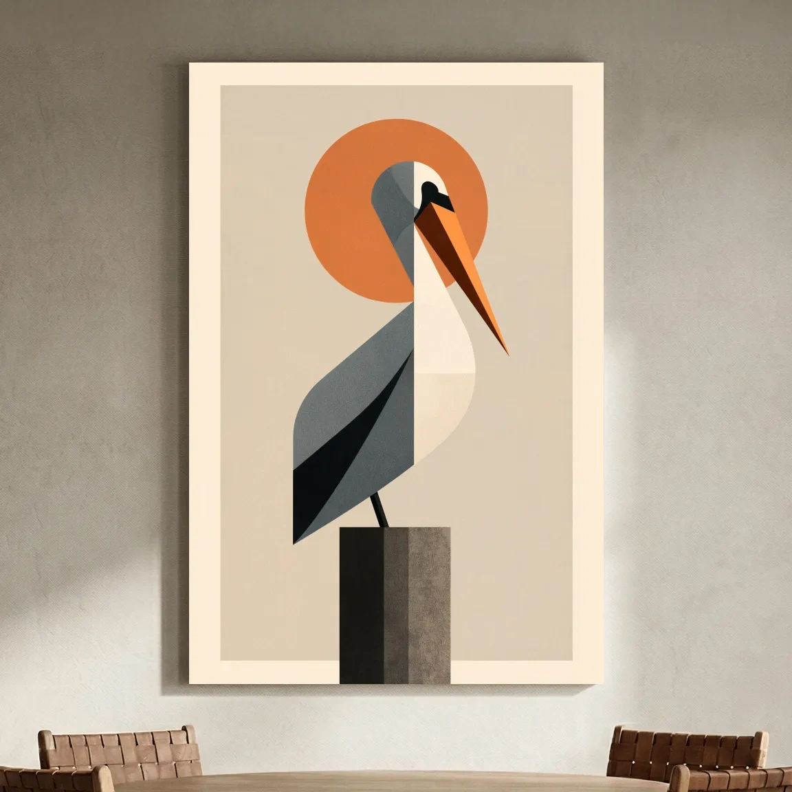 Mid-Century Geometric Pelican - Minimalist Coastal Illustration Wall Art