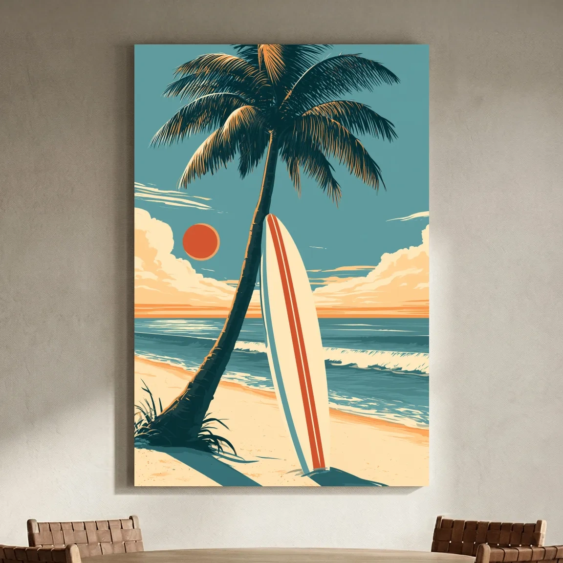 Vintage Surfboard Palm Beach - Retro Surfer Wall Art