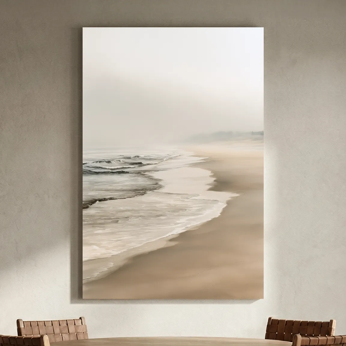 Misty Beach Shoreline Watercolour - Minimalist Boho Wall Art