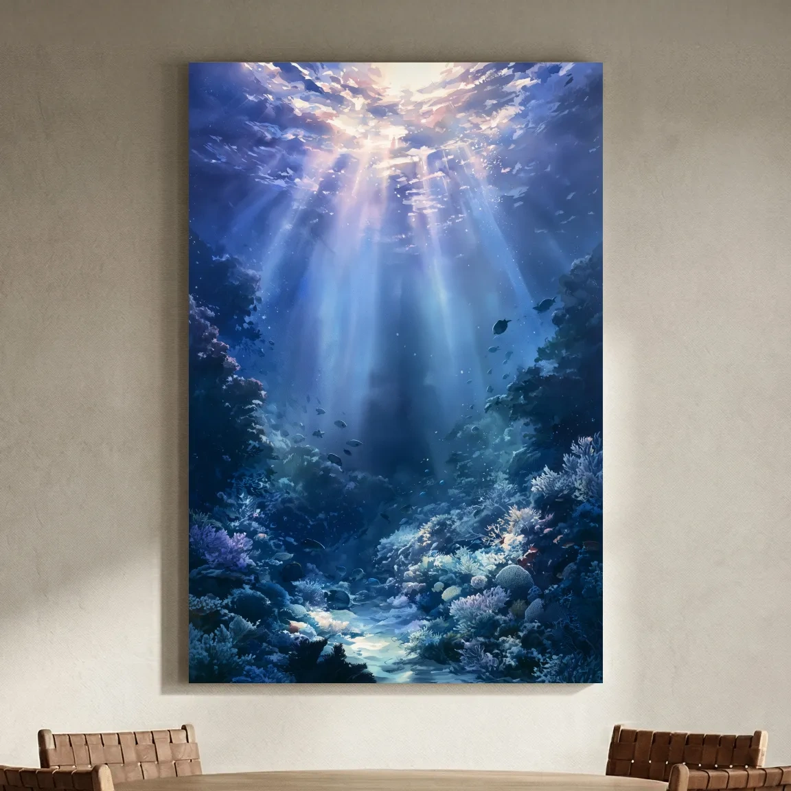 Sunlit Coral Reef Painting - Underwater Marine Artwork
