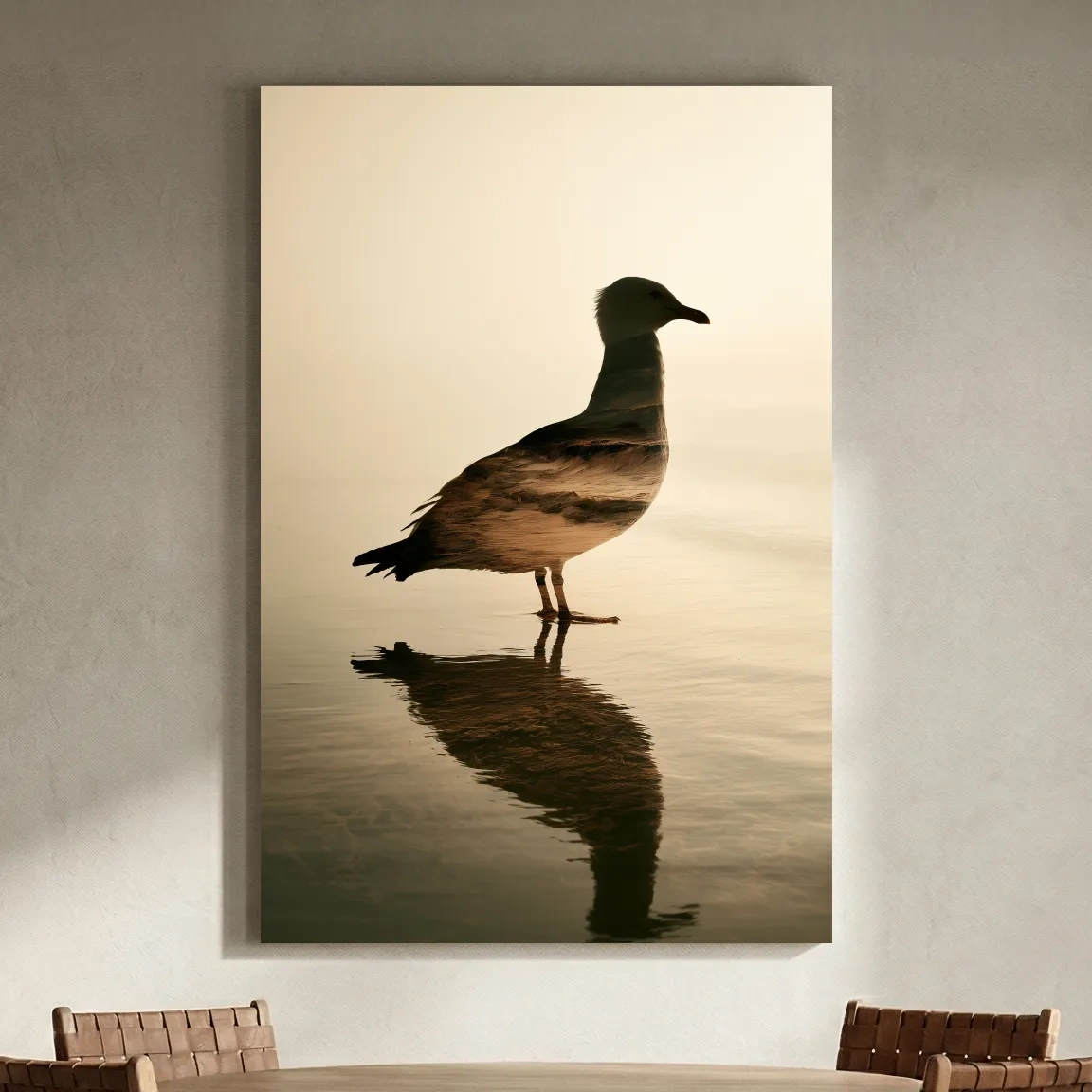 Seagull Silhouette Double Exposure - Minimalist Beach Photographic Wall Art