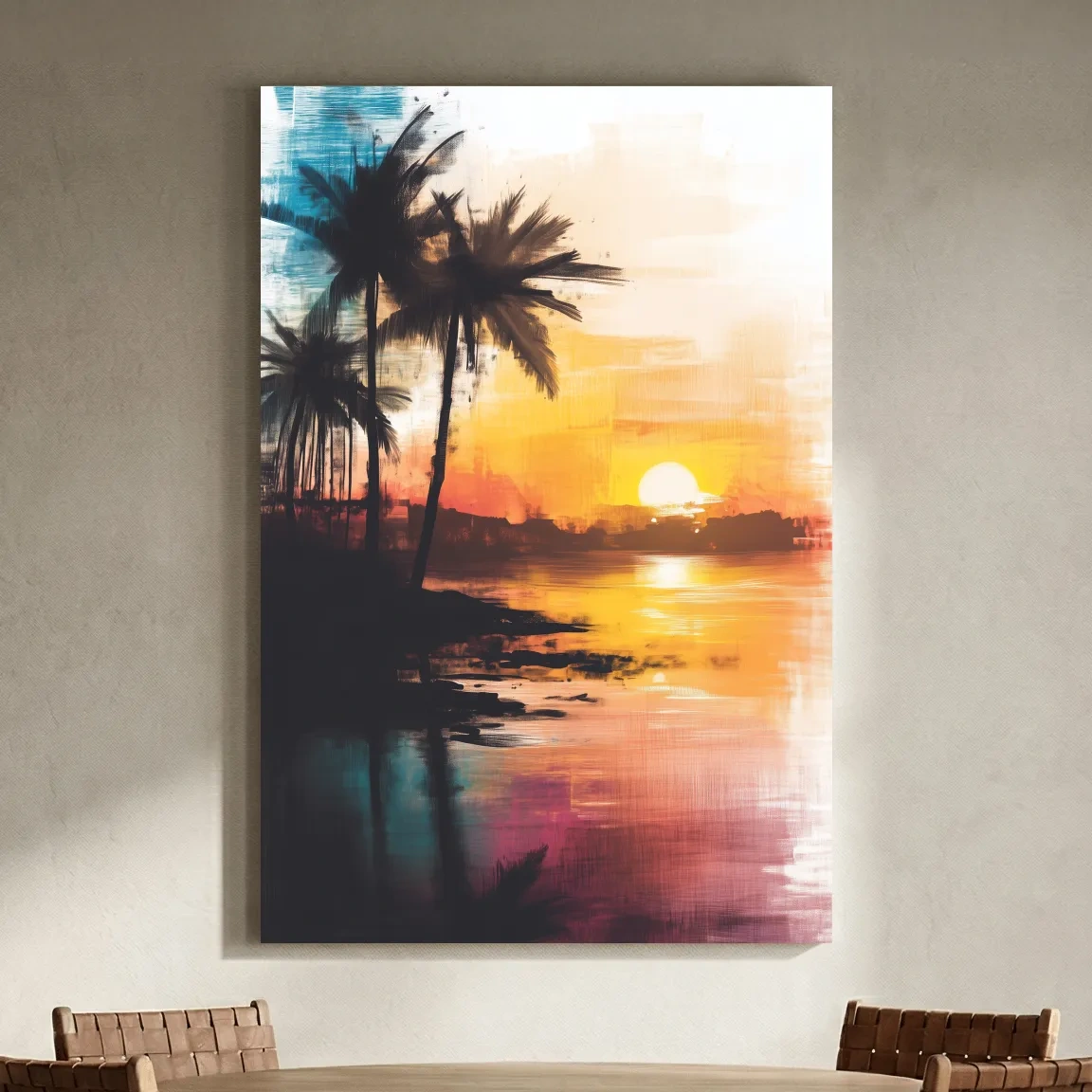 Tropical Palm Sunset Painting - Abstract Beach Wall Art