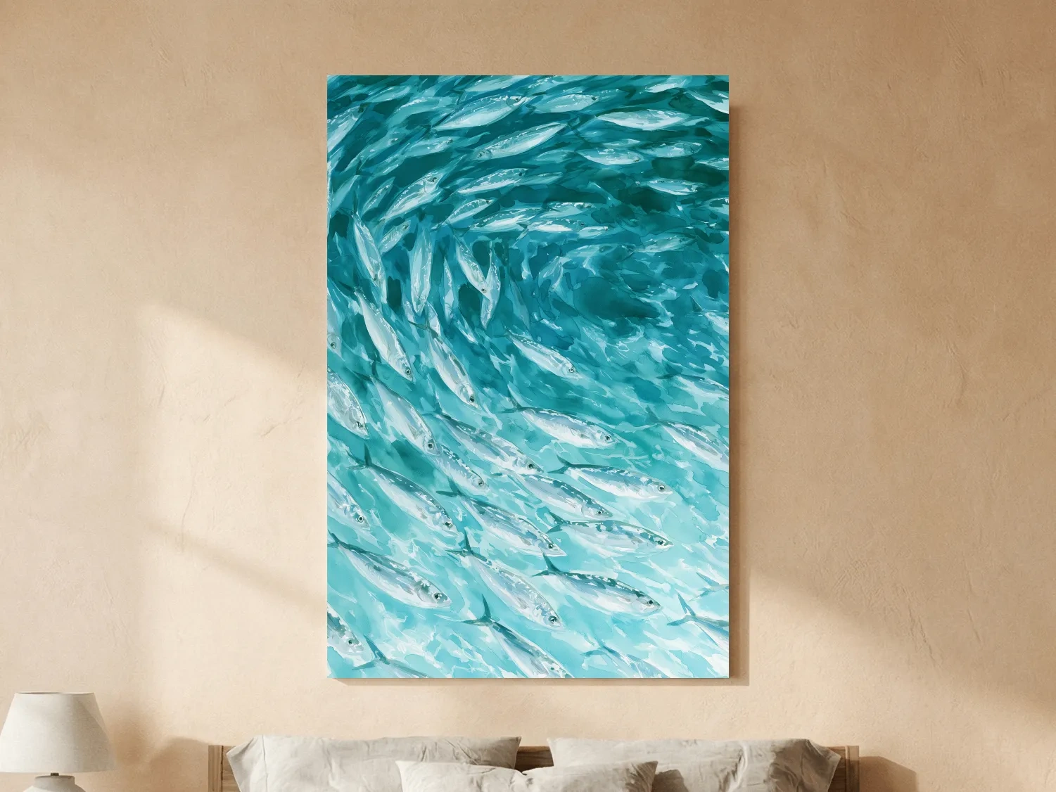 Schooling Sardines Underwater Painting - Marine Life Wall Art