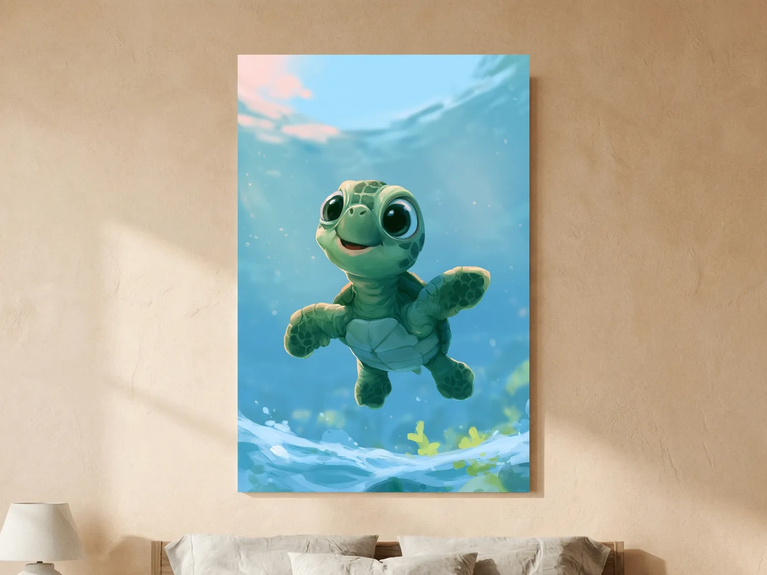 Cute Baby Sea Turtle Painting - Underwater Nursery Marine Life Art