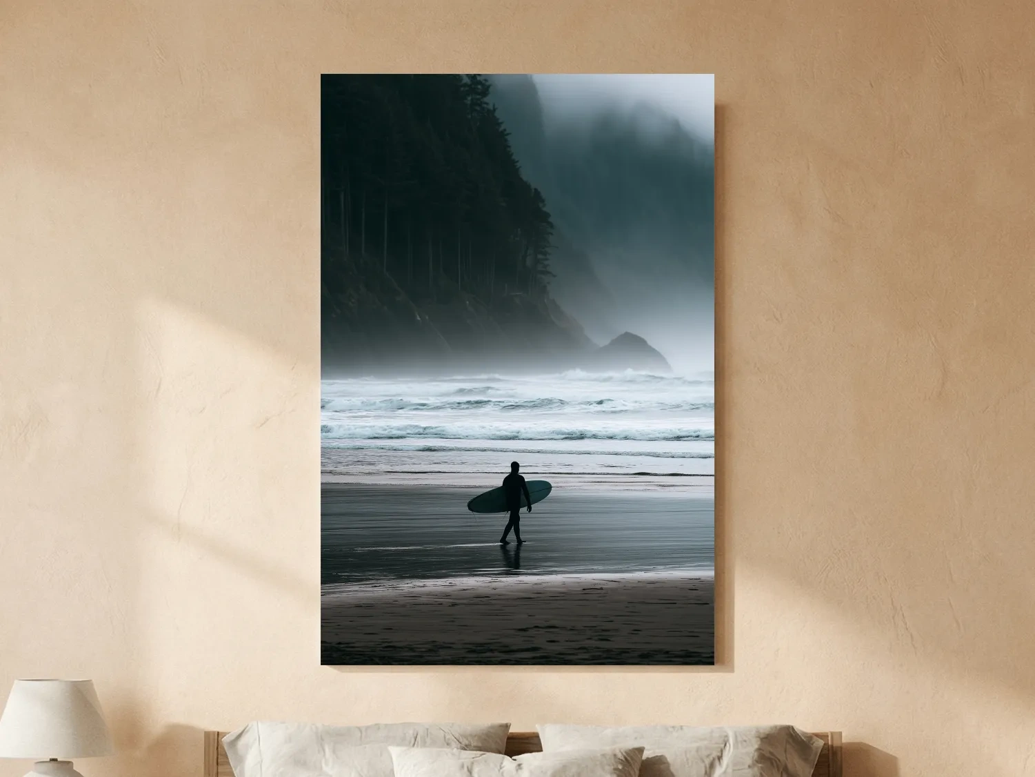 Misty Cold Water Surfer - Photographic Beach Wall Art