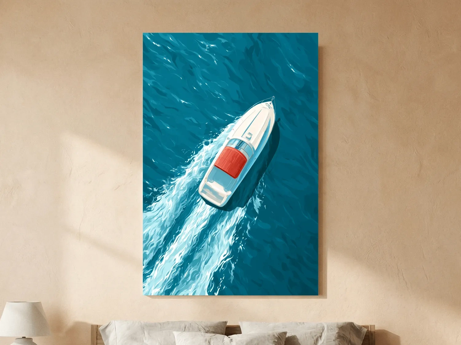 Aerial Speedboat Illustration - Mid-Century Ocean Wall Art