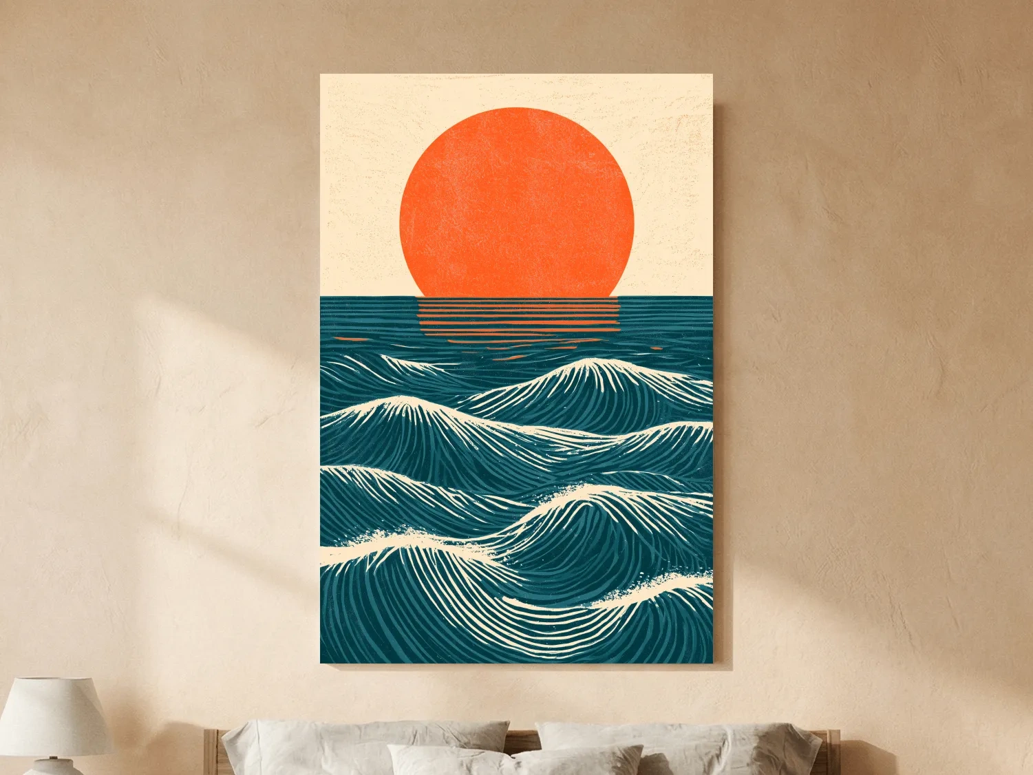 Mid-Century Ocean Waves Sunset - Geometric Illustration Wall Art
