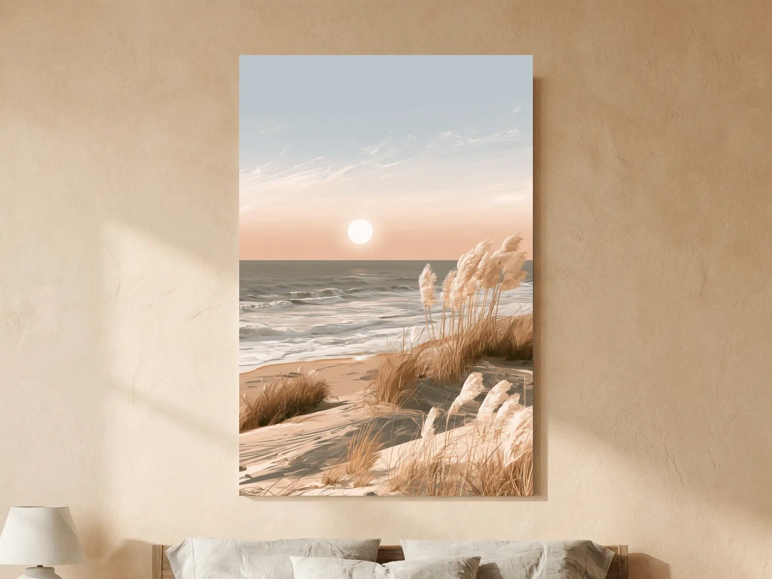 Serene Grass Beach Sunset - Coastal Landscape Wall Art